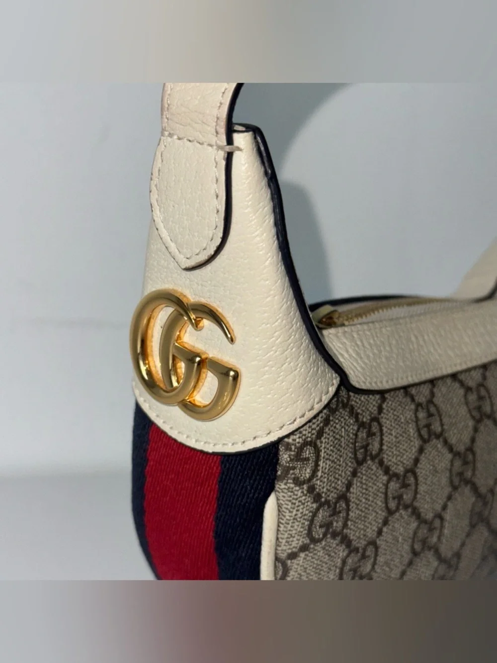 Gucci Ophidia  - Beige Supreme Shoulder Bag with Red & Blue stipe - Picture 3 of 16